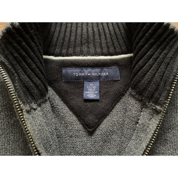 TOMMY HILFIGER Gray/Blue 1/4 Zip Cotton Pullover Sweater sz XL - Picture 5 of 10
